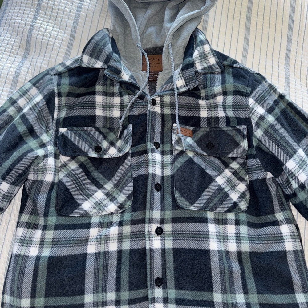 Mountain Ridge Plaid Hooded Sherpa Jacket
